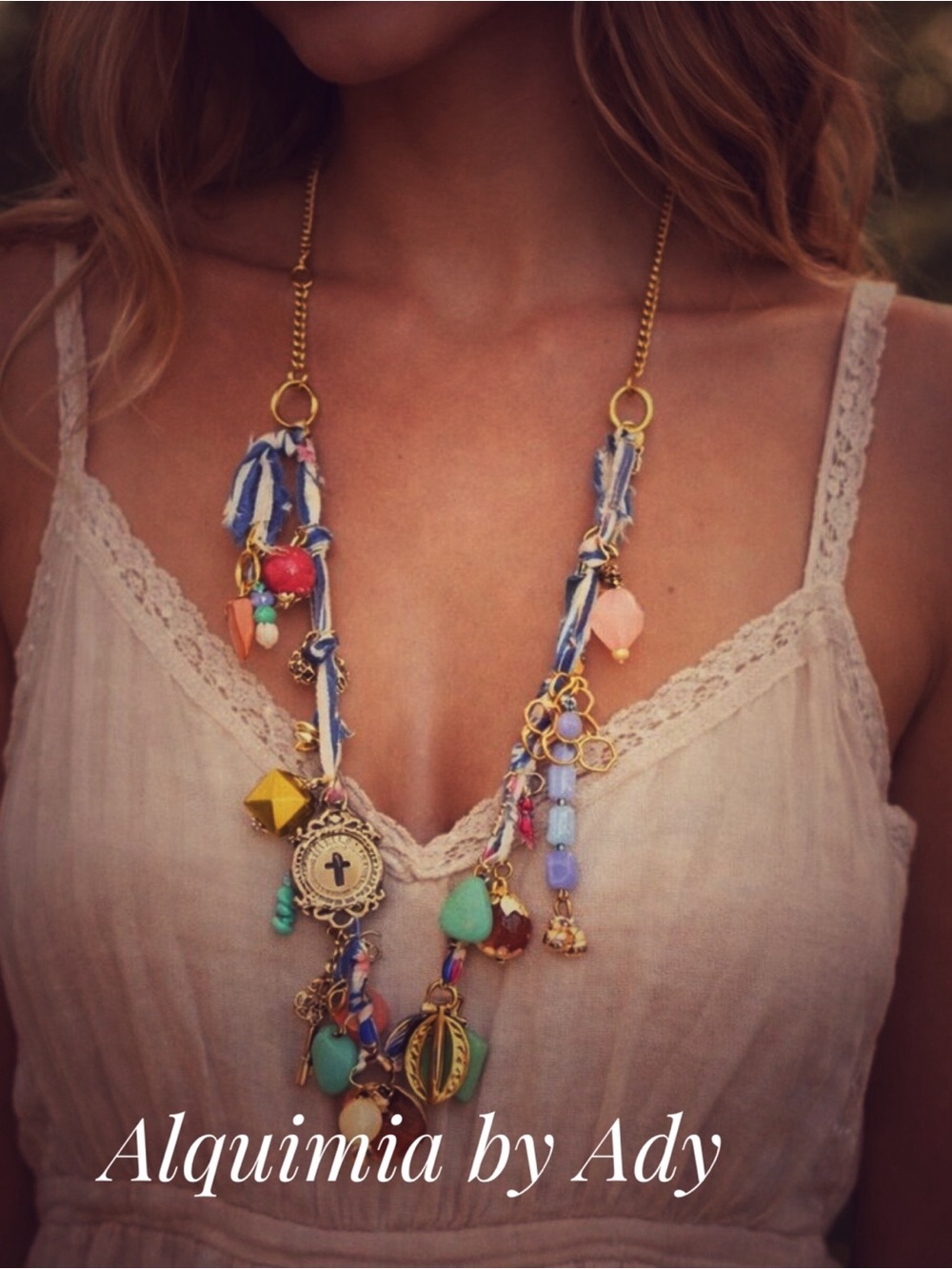 SUMMER + Multicolor turquoise Charm Necklace with Gold Accents